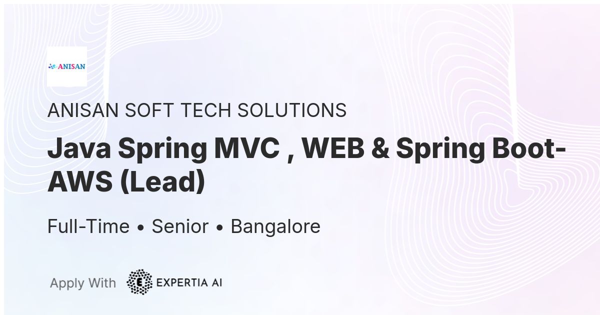 Java Spring MVC , WEB & Spring Boot- AWS (Lead) Job | Bangalore | Senior